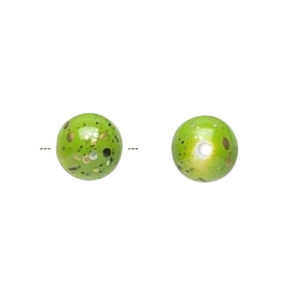 50 Retro Lime Green Silver Gold Black Paint Spattered 10mm Round Beads